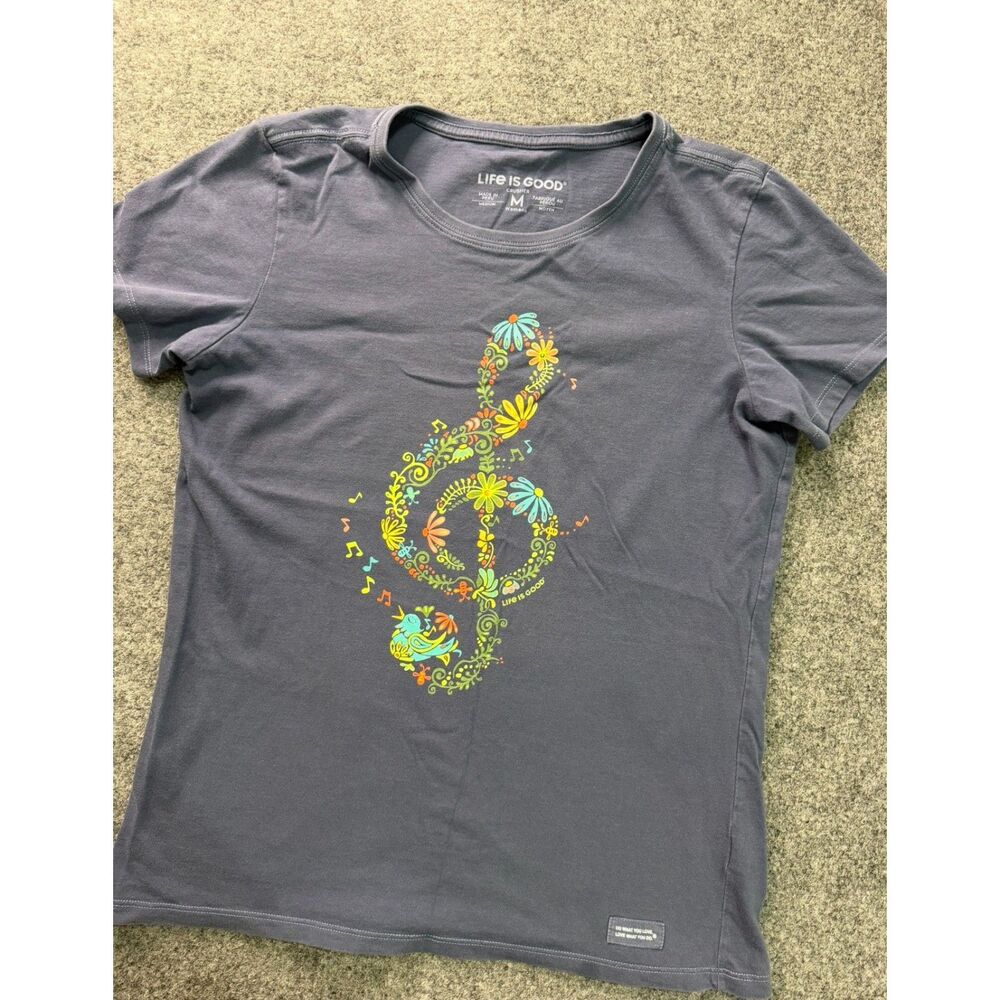 Women's Life is Good Crusher Tee. Music Symbol. Size M. NWOT